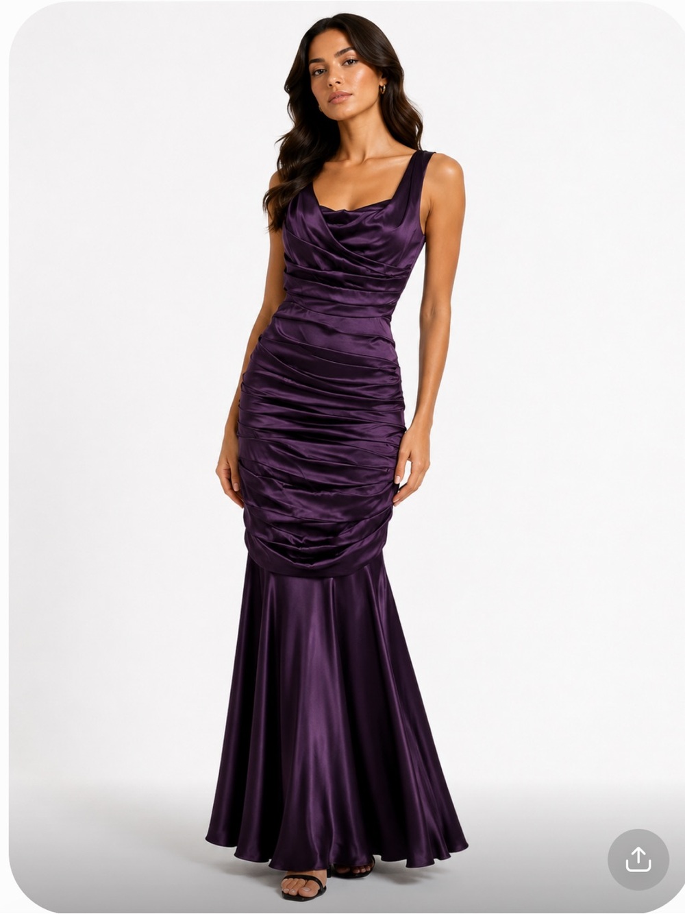 RICKIE FREEMAN TERI JON Purple Ruched V-Neck Sleeveless Gown Dress Size 14